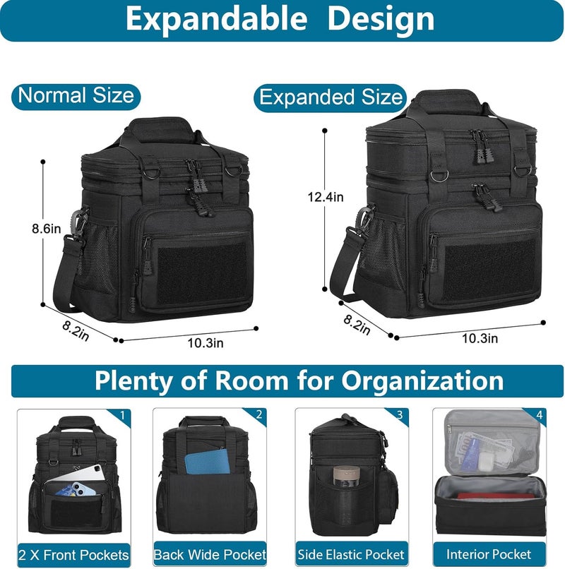 GLENKEY Double Deck Insulated Lunch Box, Expandable Large Lunch Bag Leakproof Cooler Bag Lunch Pail for Men Women Adults Work Shifts Travel Daytrip, Black - Image 4